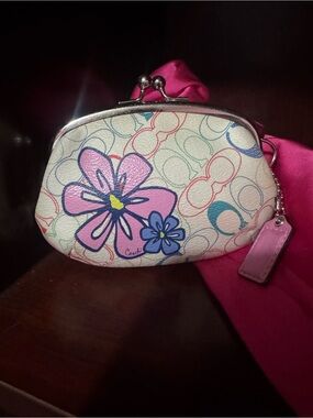 Coach Floral Kiss-Lock Coin Purse in Pink, Blue & Cream